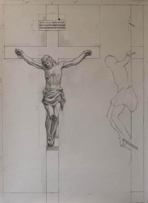 Marble crucifix shop drawing for the Carmelite Monastery of Traverse City, MI