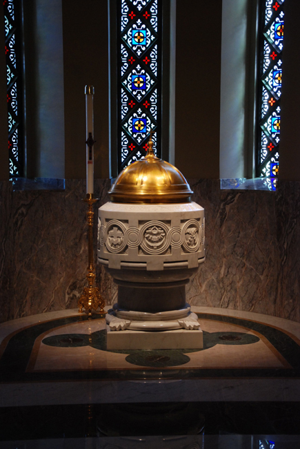Baptismal font lid with 8 symbols